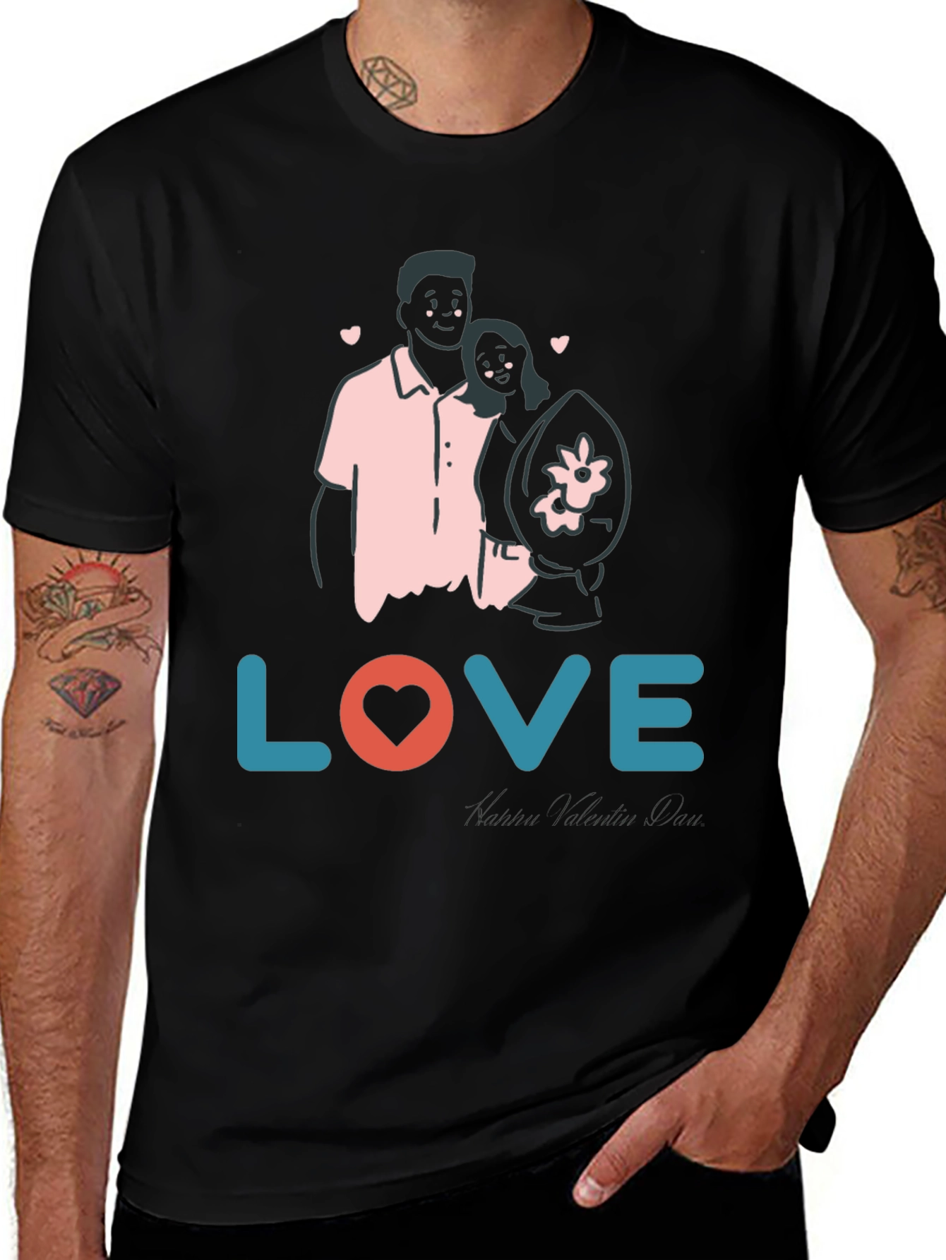 Love Couple Valentine's Day Black Graphic Tee
