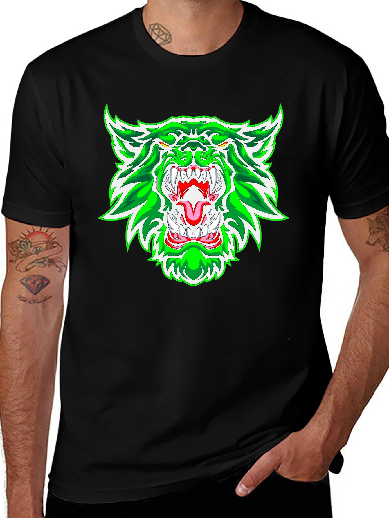 Variant 16 of Green Rage Wolf Graphic Print Tee