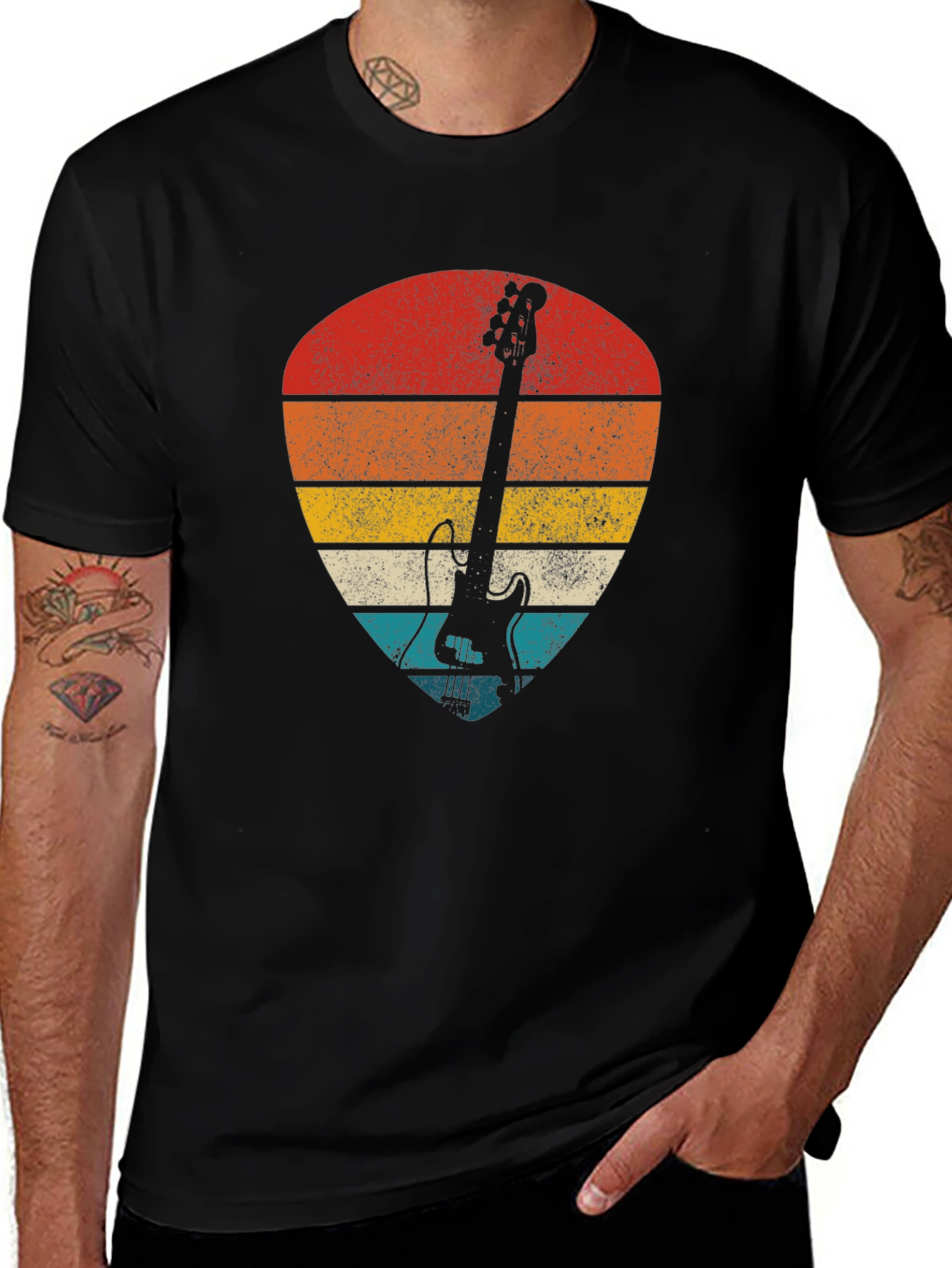 Retro Guitar Pick T-Shirt - Vintage Style Bass Guitar Tee