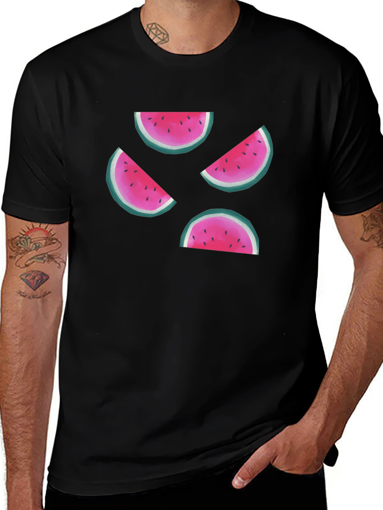 Variant 29 of Watermelon Slice Graphic Black T-Shirt