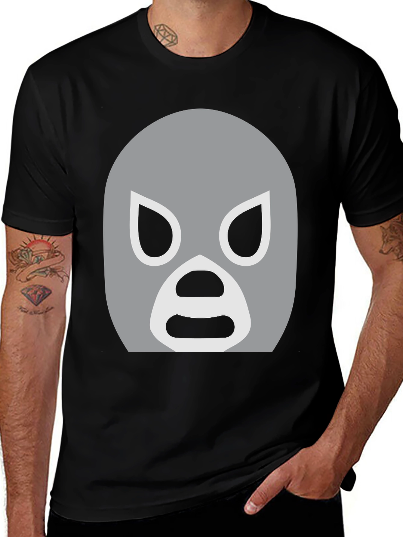 Variant 5 of Lucha Libre Mask Graphic Tee - Soft Black Cotton Blend