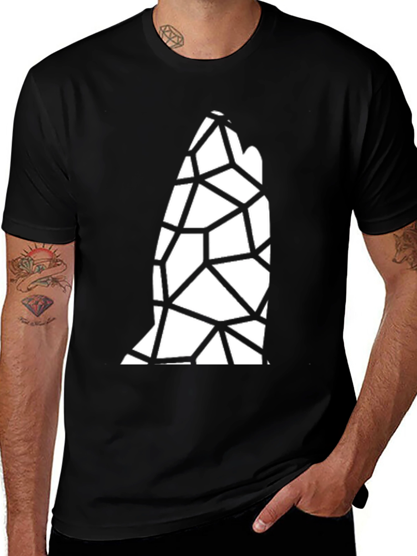 Variant 11 of Geometric Wolf Head Graphic Black Tee