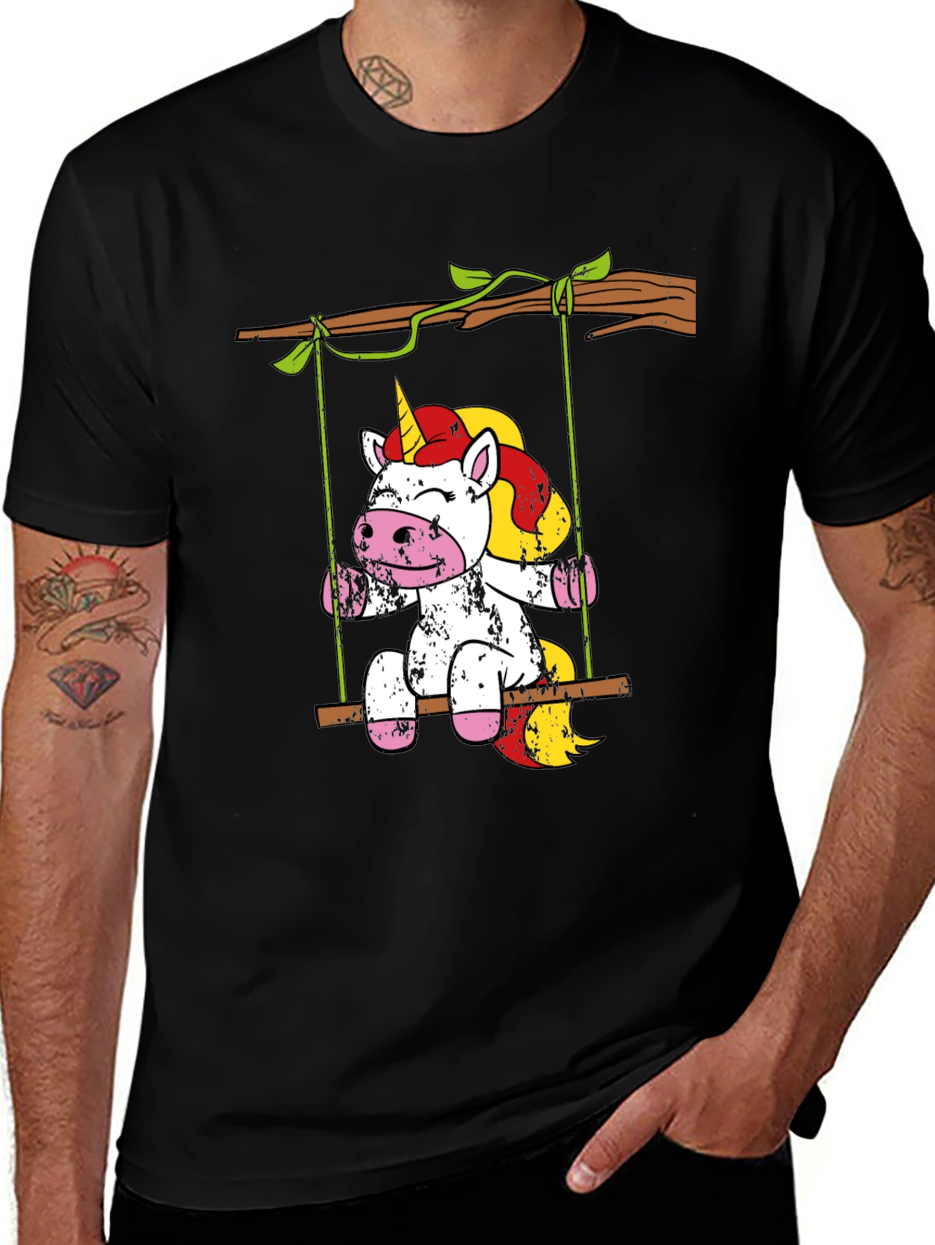 Variant 3 of Unicorn on Swing Graphic Tee - Black Casual Shirt