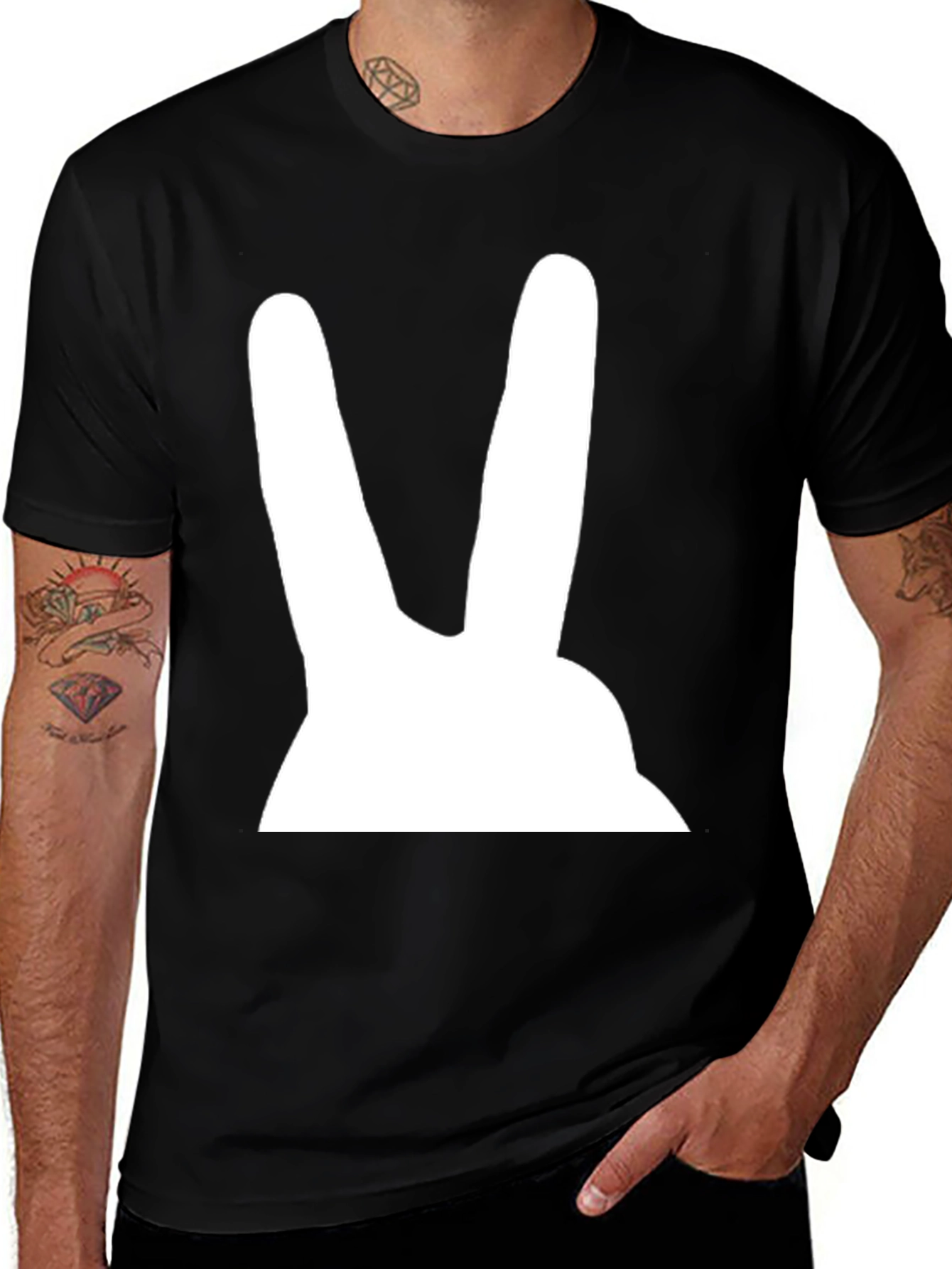 Variant 29 of Bunny Ears Graphic Tee - Black Cotton T-Shirt