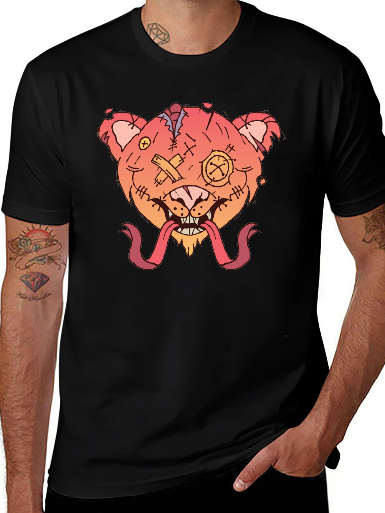 Variant 18 of Creepy Cartoon Bear Graphic Tee - Black