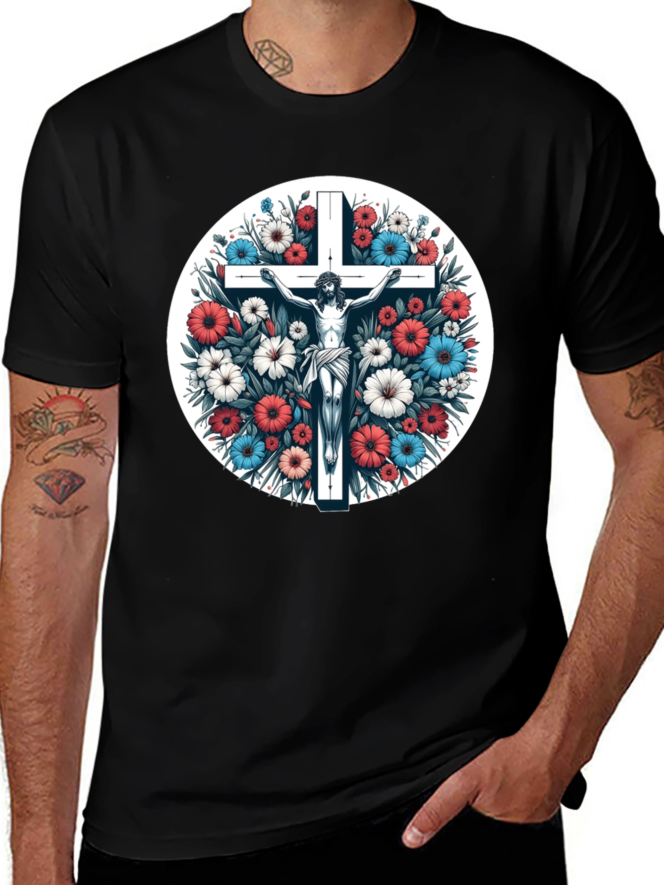 Variant 15 of Floral Cross Graphic Tee - Stylish Comfort