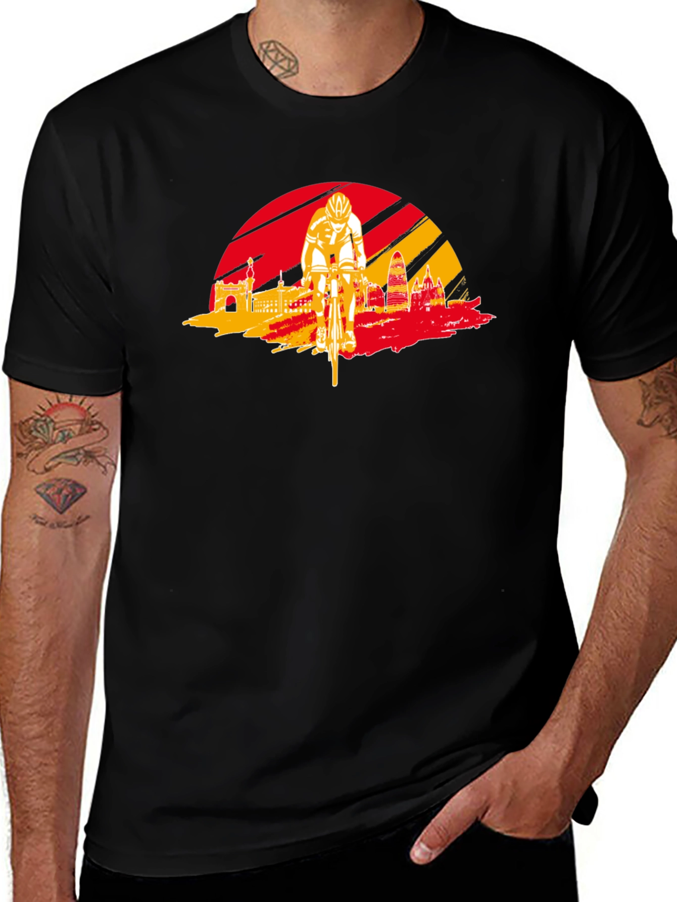 Variant 25 of Barcelona Cycling T-Shirt - Red & Yellow Skyline