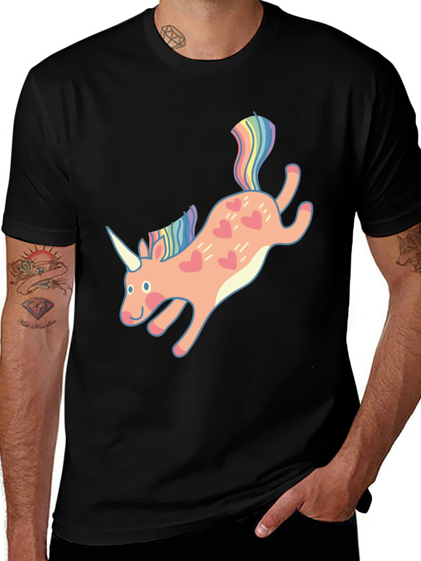 Variant 13 of Unicorn Heart Print Black T-Shirt