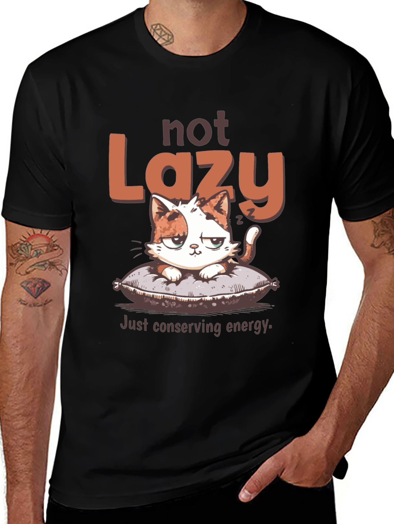 Variant 6 of Not Lazy Cat T-Shirt - Conserving Energy Tee