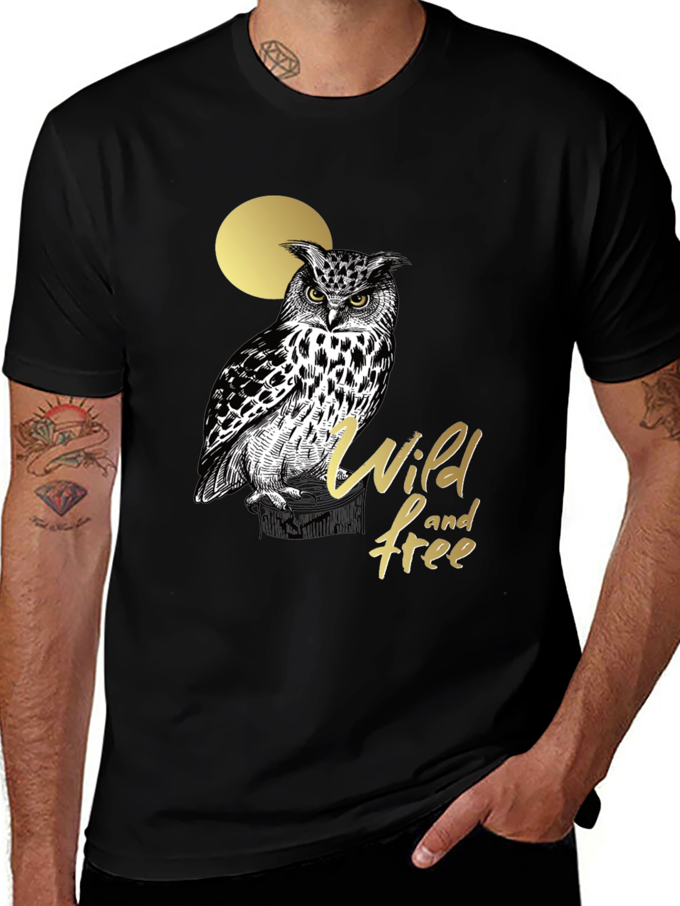 Variant 30 of Wild and Free Owl Graphic Tee - Black