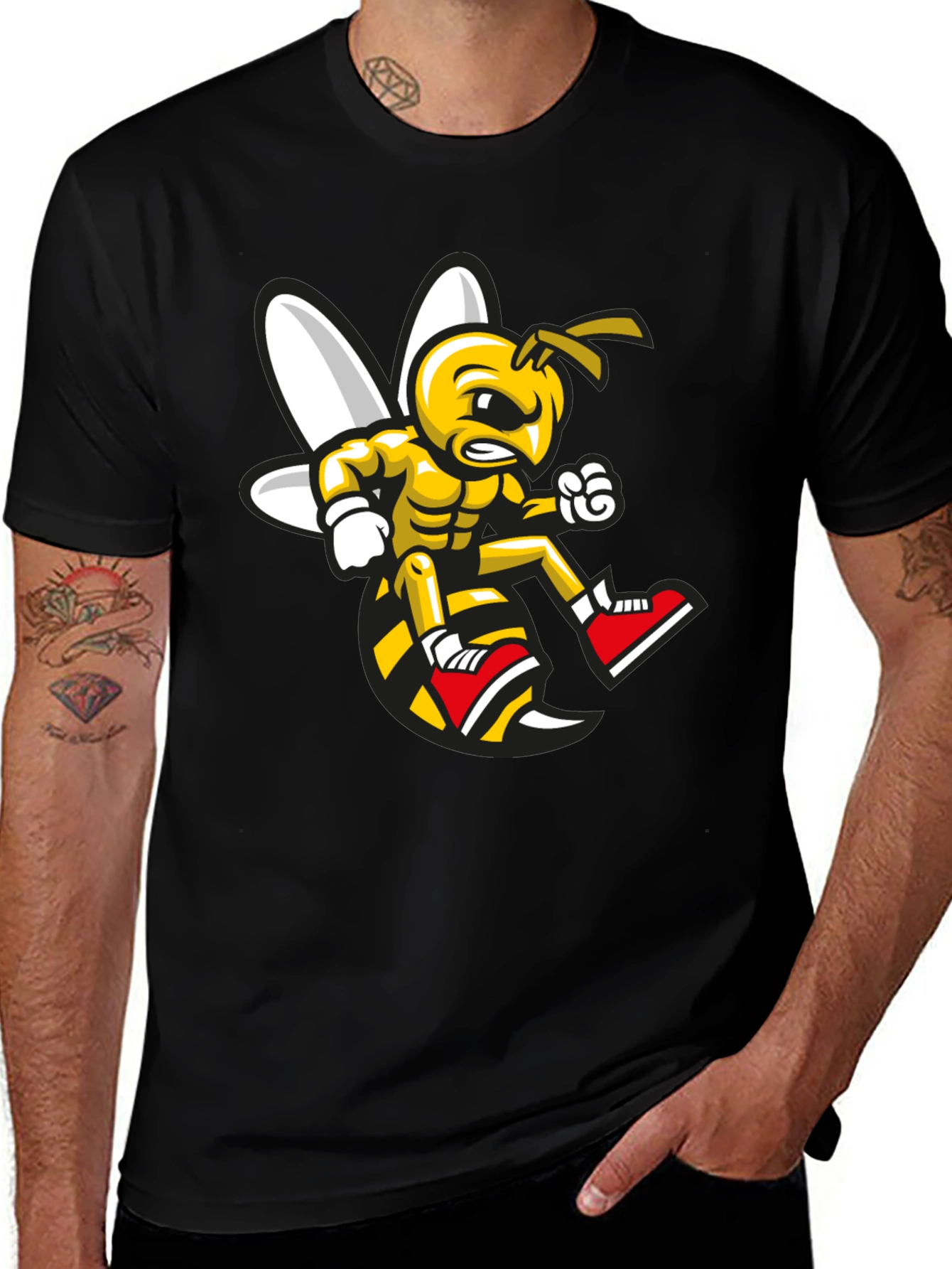 Variant 5 of Angry Bee Graphic Tee - Black Cotton Shirt
