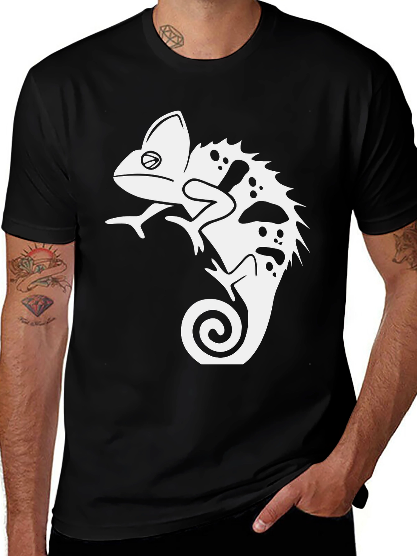 Variant 21 of Black T-Shirt with Chameleon Graphic Print