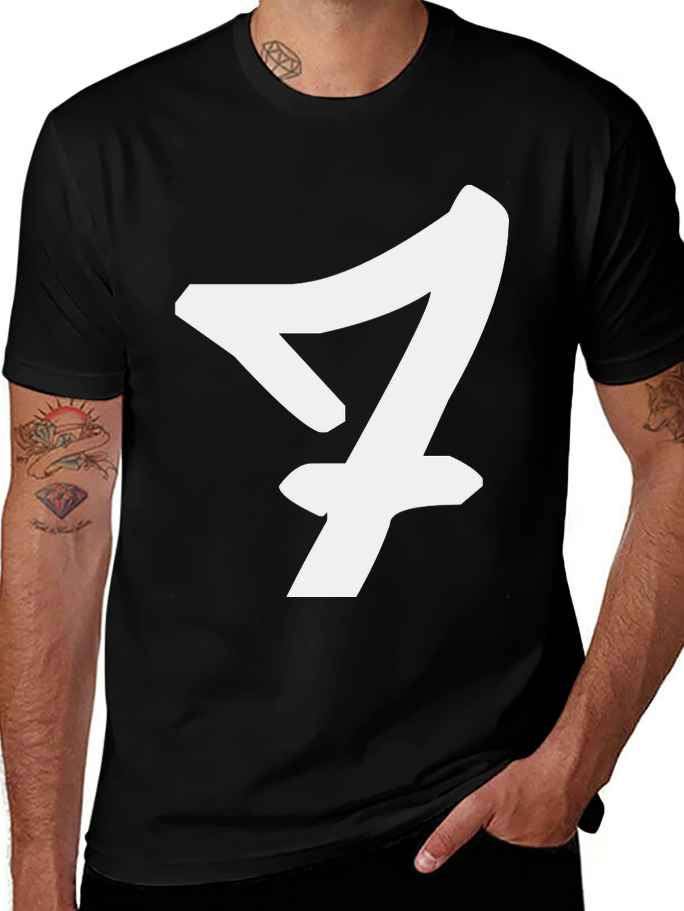 Variant 16 of Bold Number Seven Graphic Tee - Black Cotton