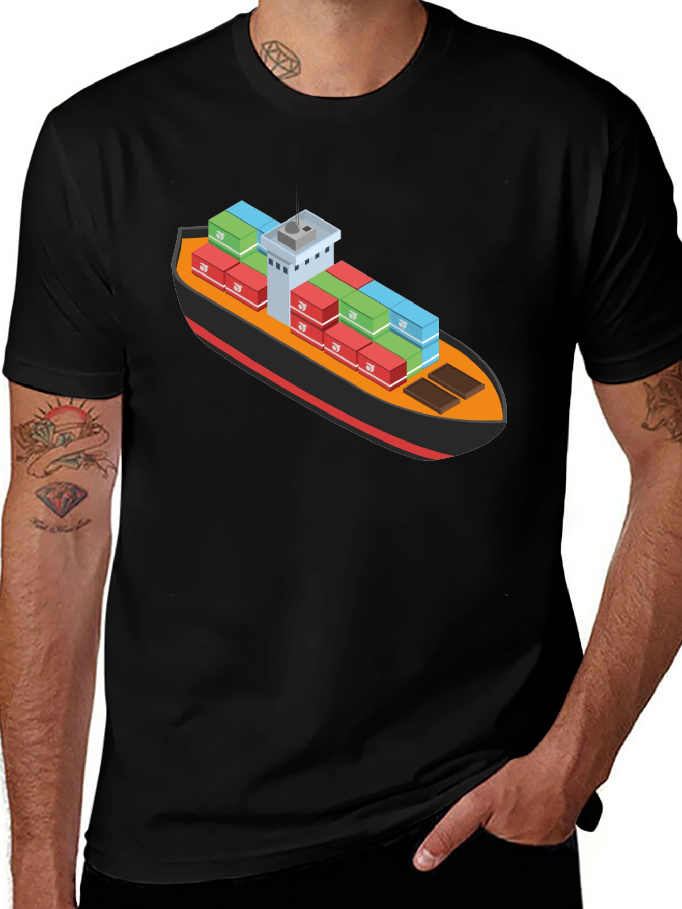 Variant 3 of Cargo Ship Graphic Tee - Black Cotton Blend