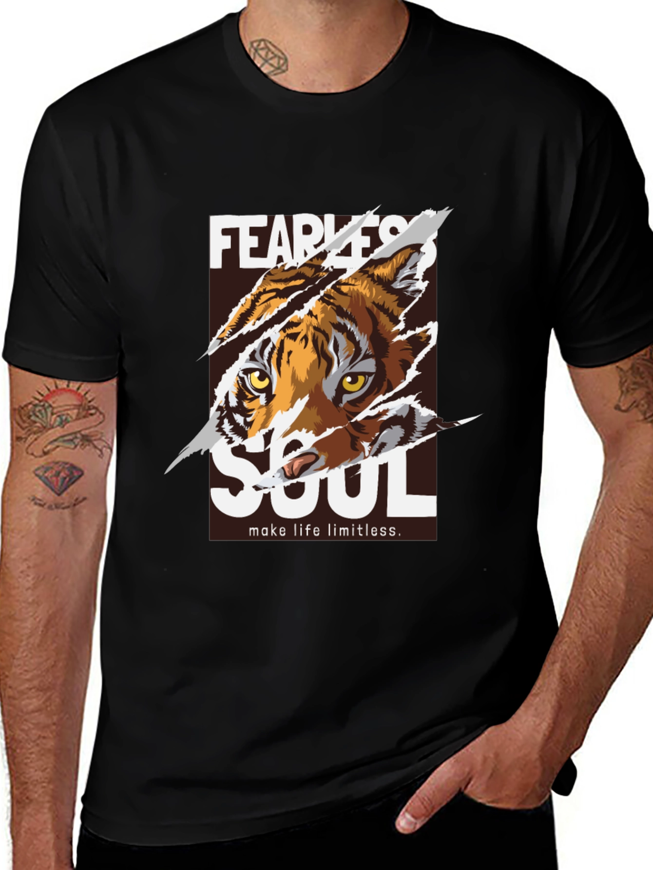 Black Fearless Soul Tiger Graphic Black T-Shirt main image