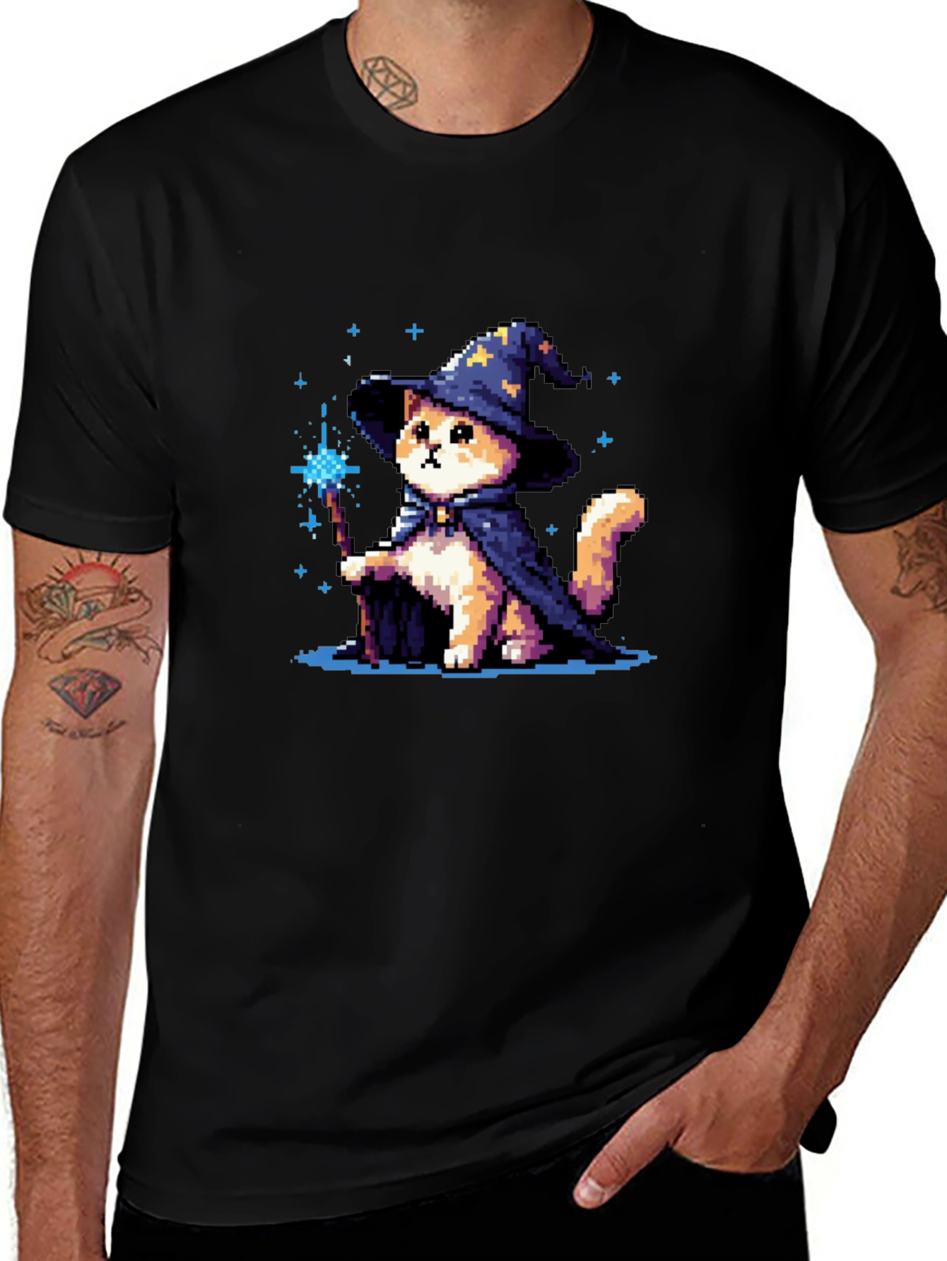 Wizard Cat T-Shirt - Pixel Art Magic