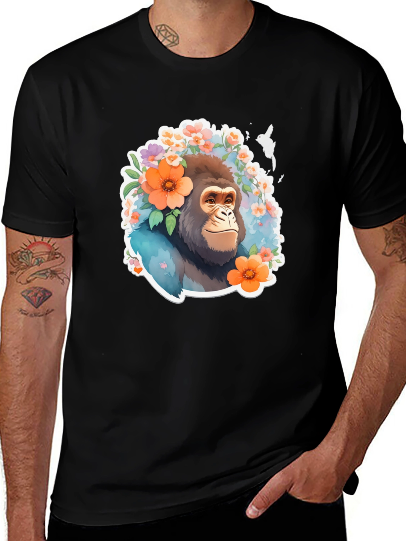 Variant 7 of Floral Gorilla Graphic Tee - Nature Inspired Design