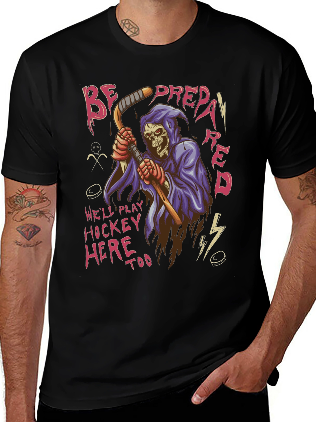 Black Hockey Grim Reaper Graphic T-Shirt main image