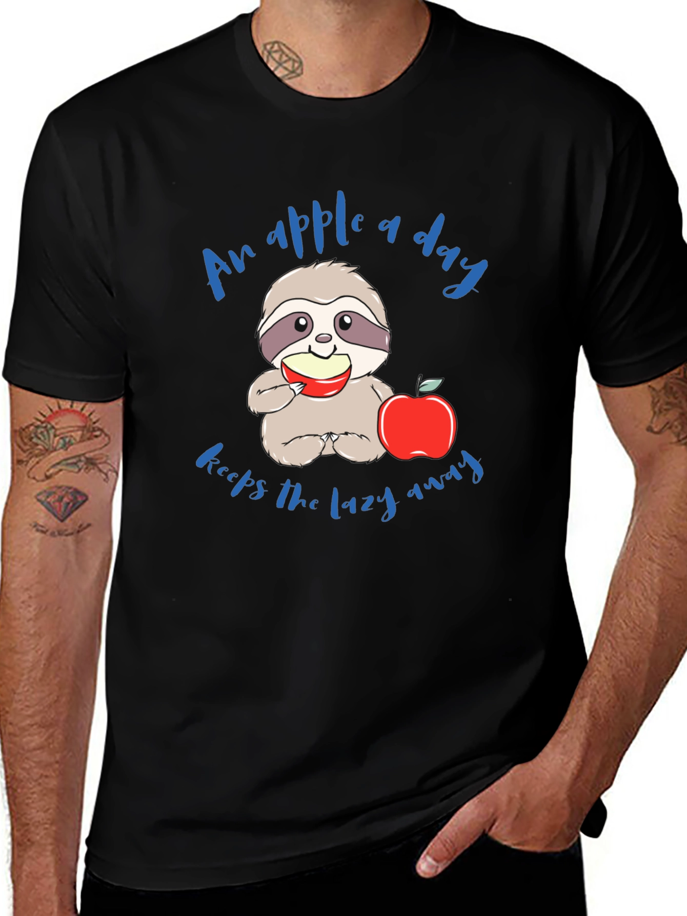 Variant 15 of Sloth Apple T-Shirt - "An Apple a Day..."