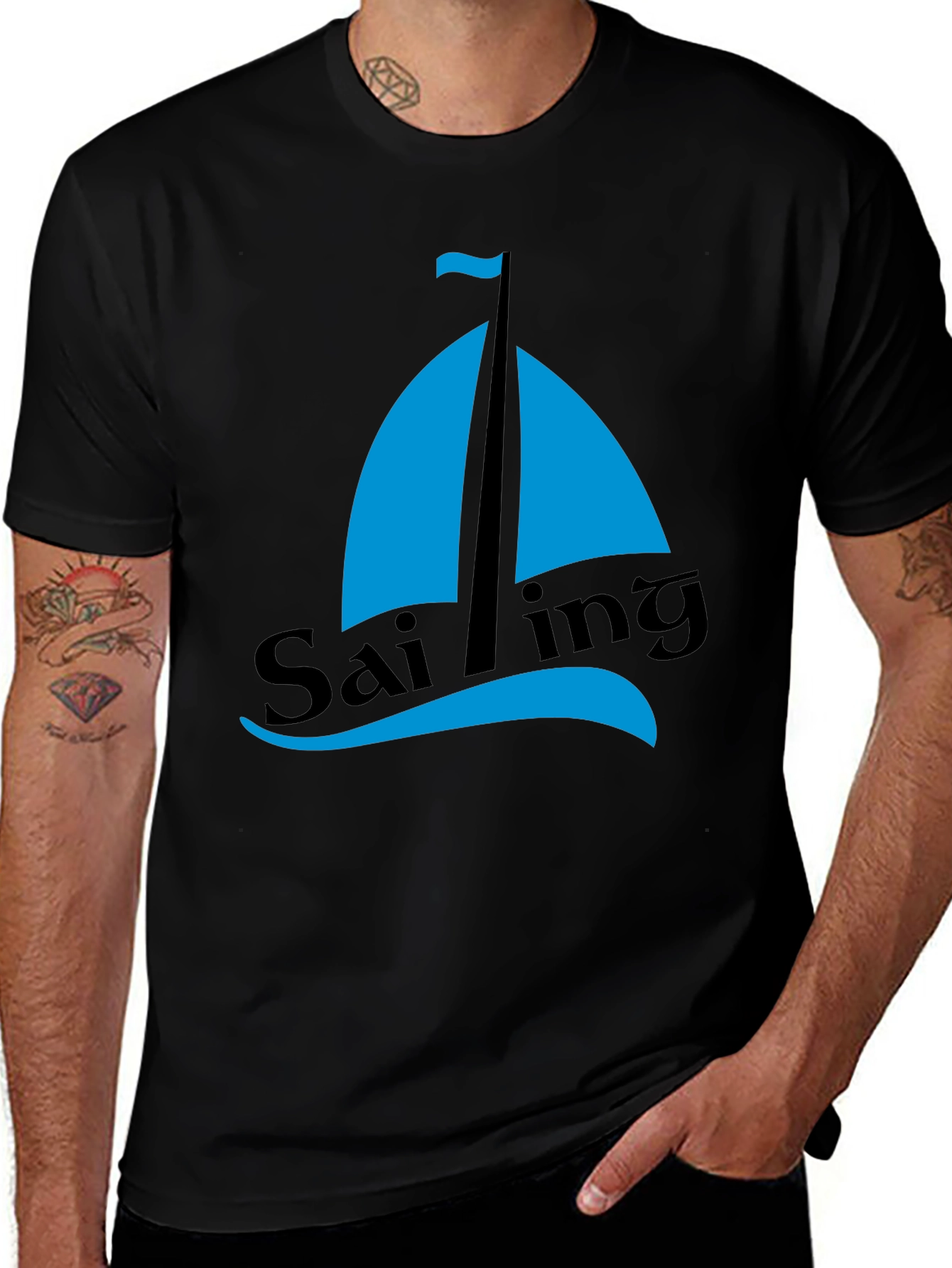 Variant 21 of Sailing Graphic Tee - Men's Black Cotton T-Shirt