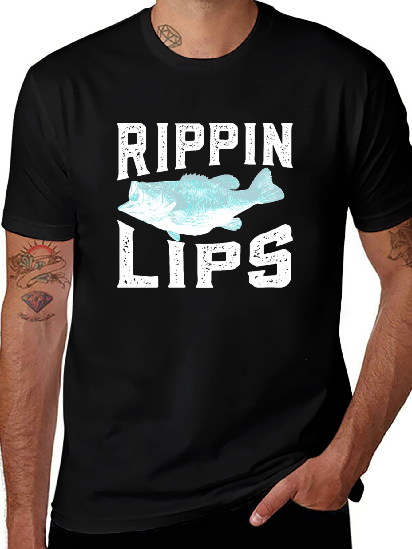 Variant 27 of Rippin' Lips Bass Fishing T-Shirt - Black