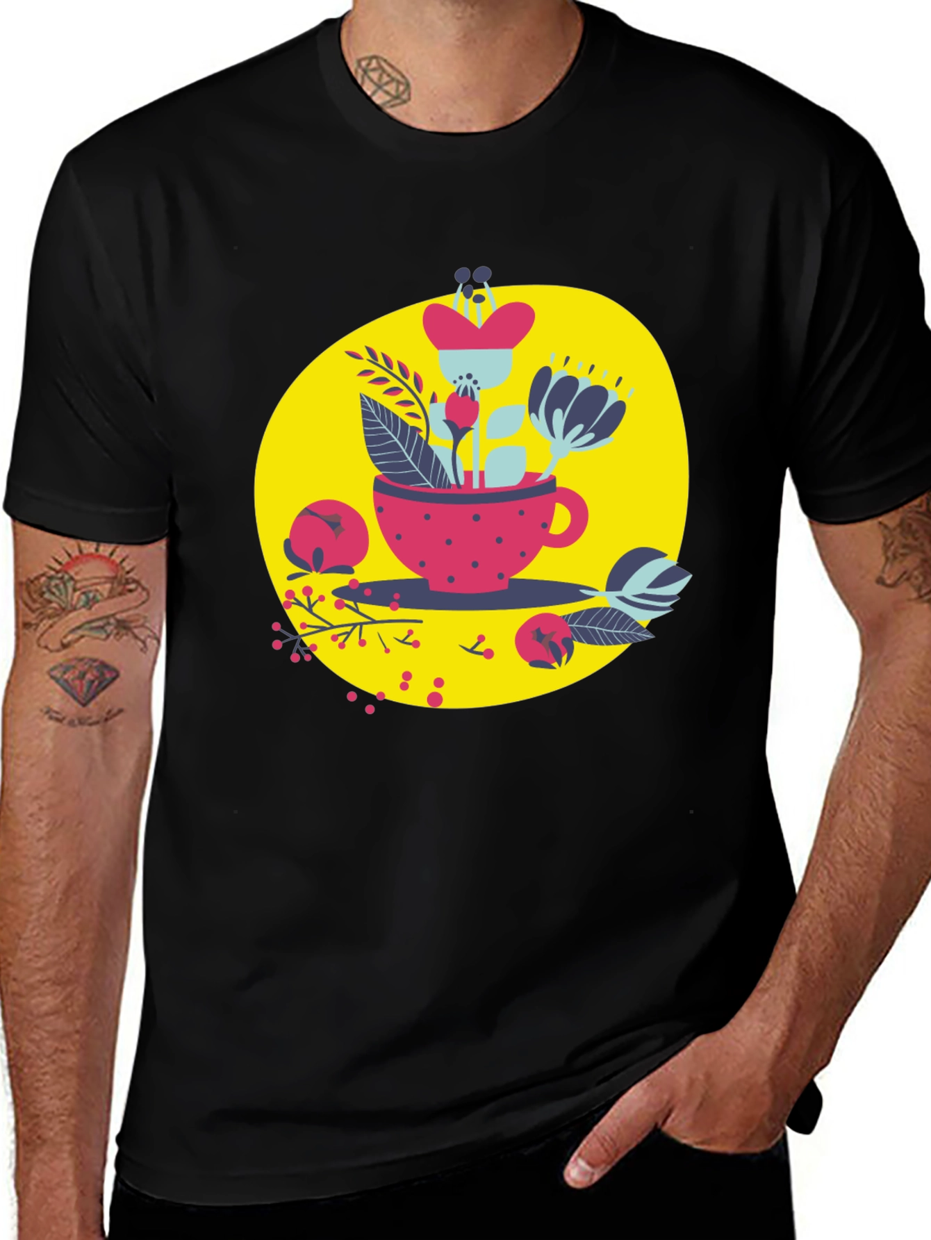 Variant 8 of Floral Tea Cup Graphic T-Shirt