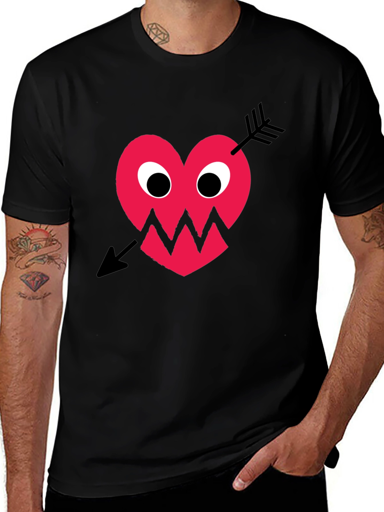 Variant 19 of Heart Arrow Graphic Tee - Black Cotton T-Shirt