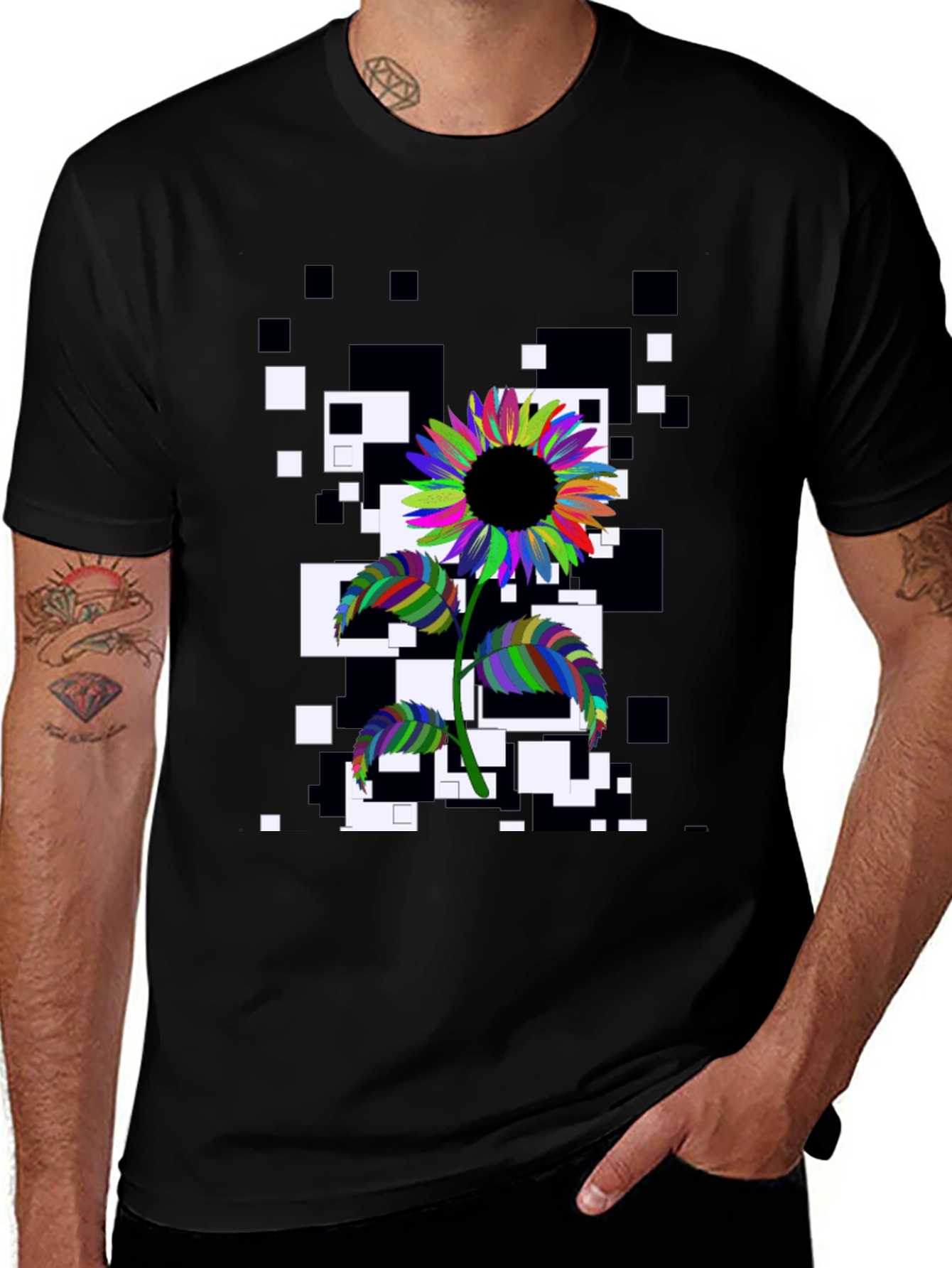Variant 16 of Abstract Sunflower Graphic Tee - Stylish Black T-Shirt