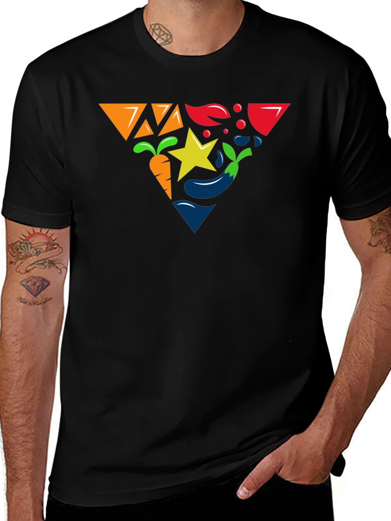 Colorful Veggie Graphic Tee - Black