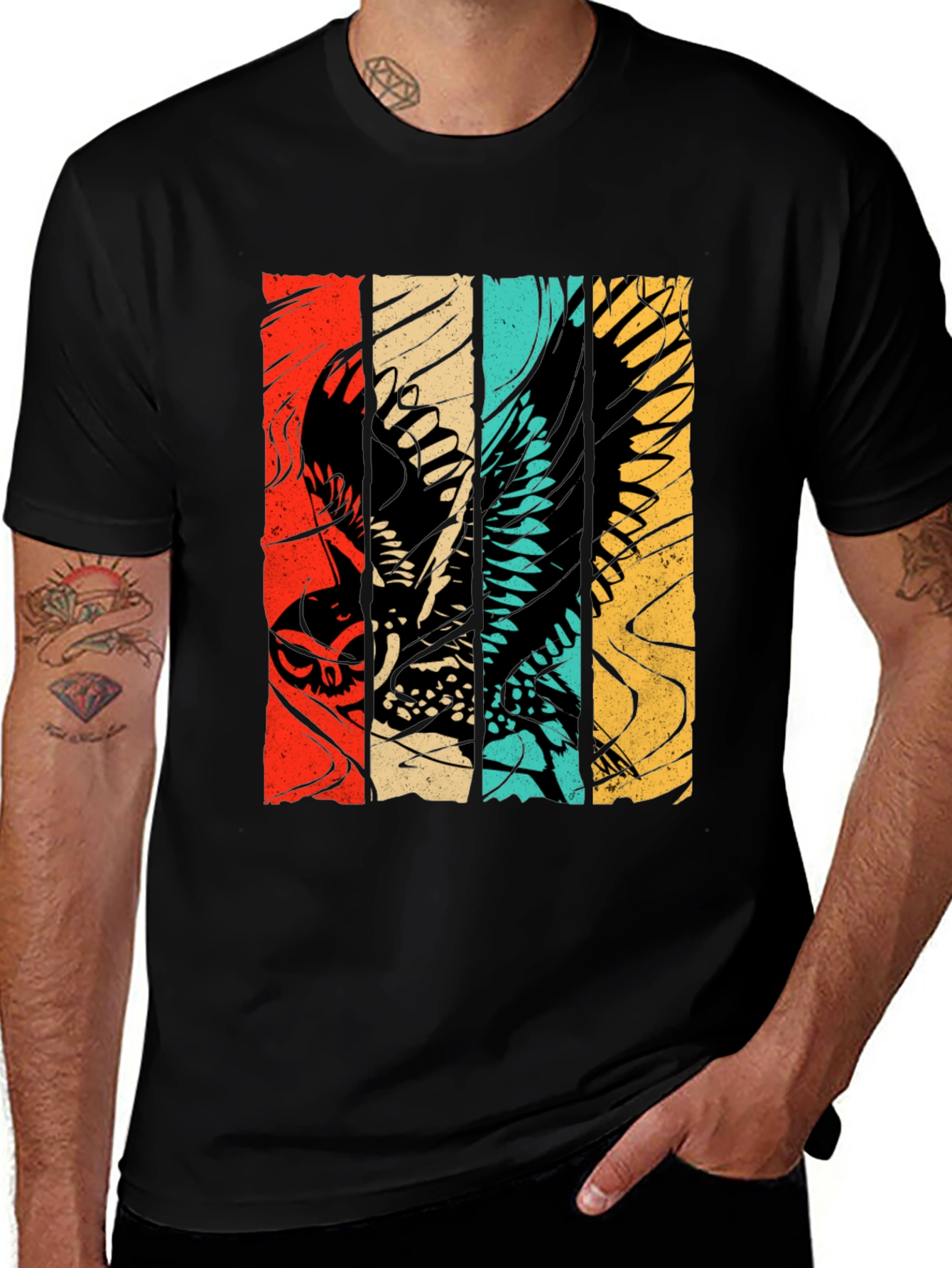 Variant 18 of Retro Owl Graphic Tee - Stylish Men's Black T-Shirt