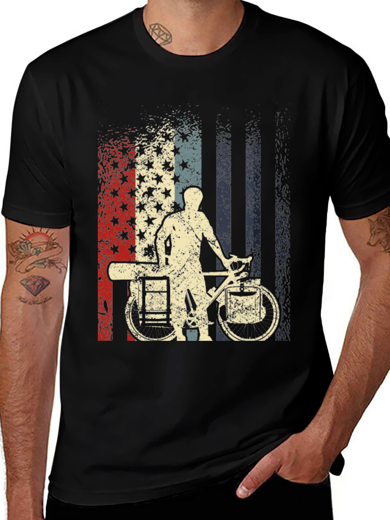 Variant 4 of Retro Bicyclist American Flag Graphic Tee