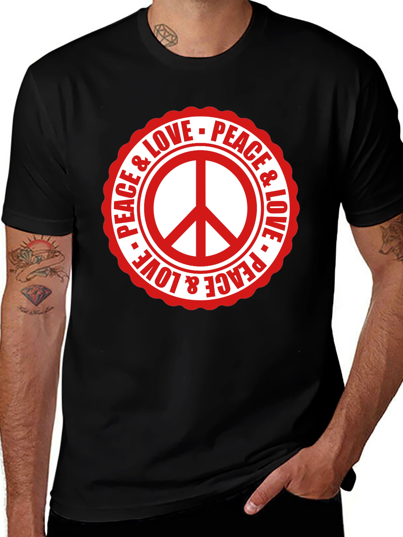 Variant 8 of Peace & Love Graphic Tee - Black Casual Shirt