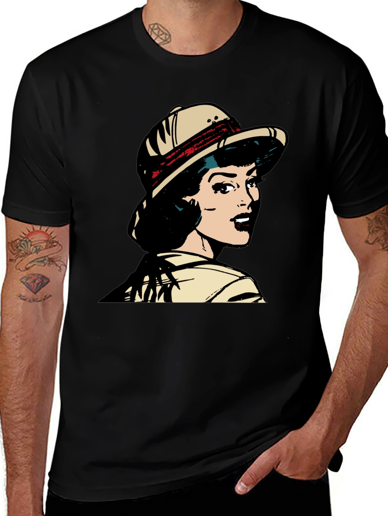 Variant 24 of Vintage Comic Style Woman T-Shirt - Black