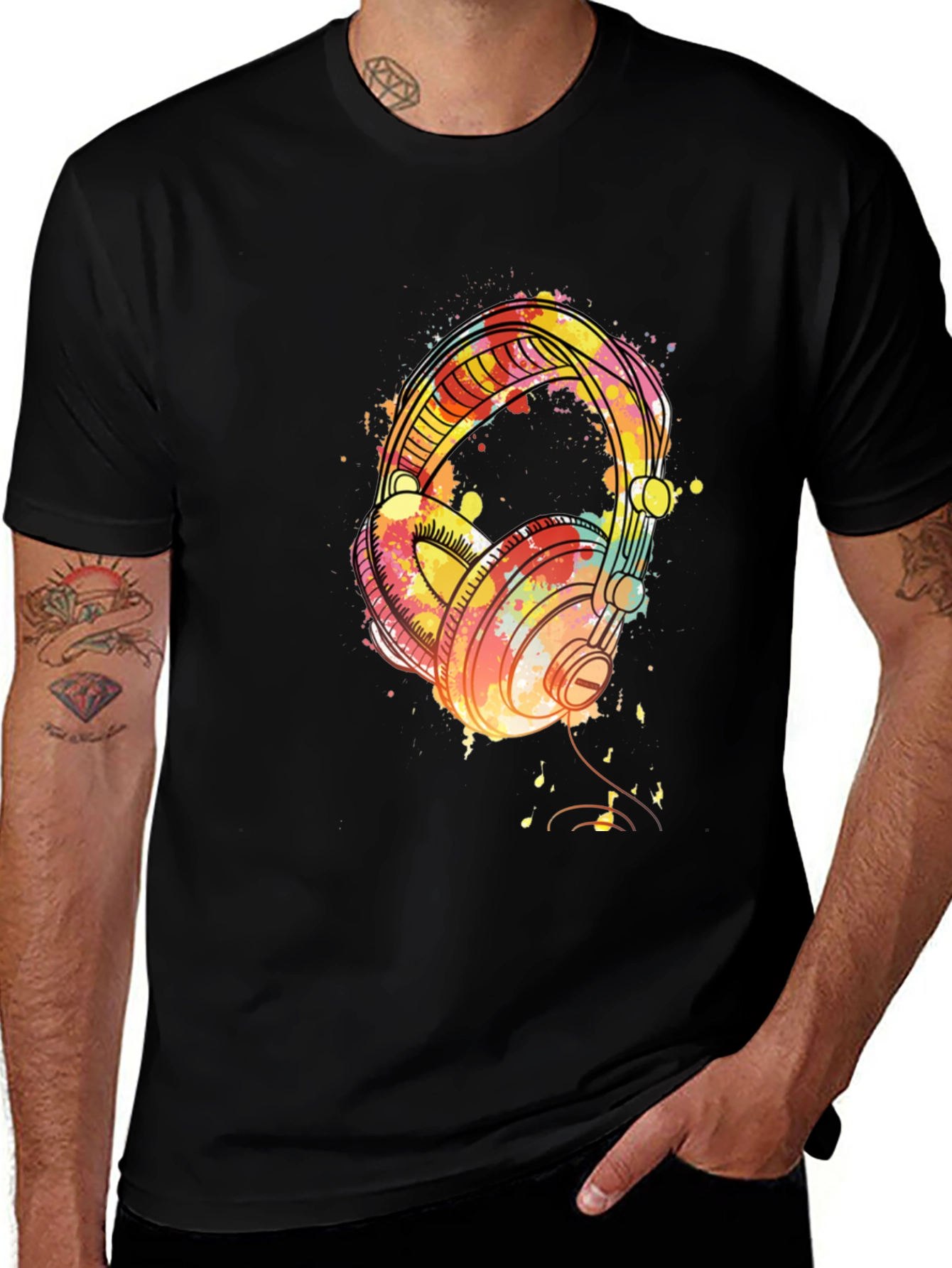 Variant 6 of Watercolor Headphones Black T-Shirt