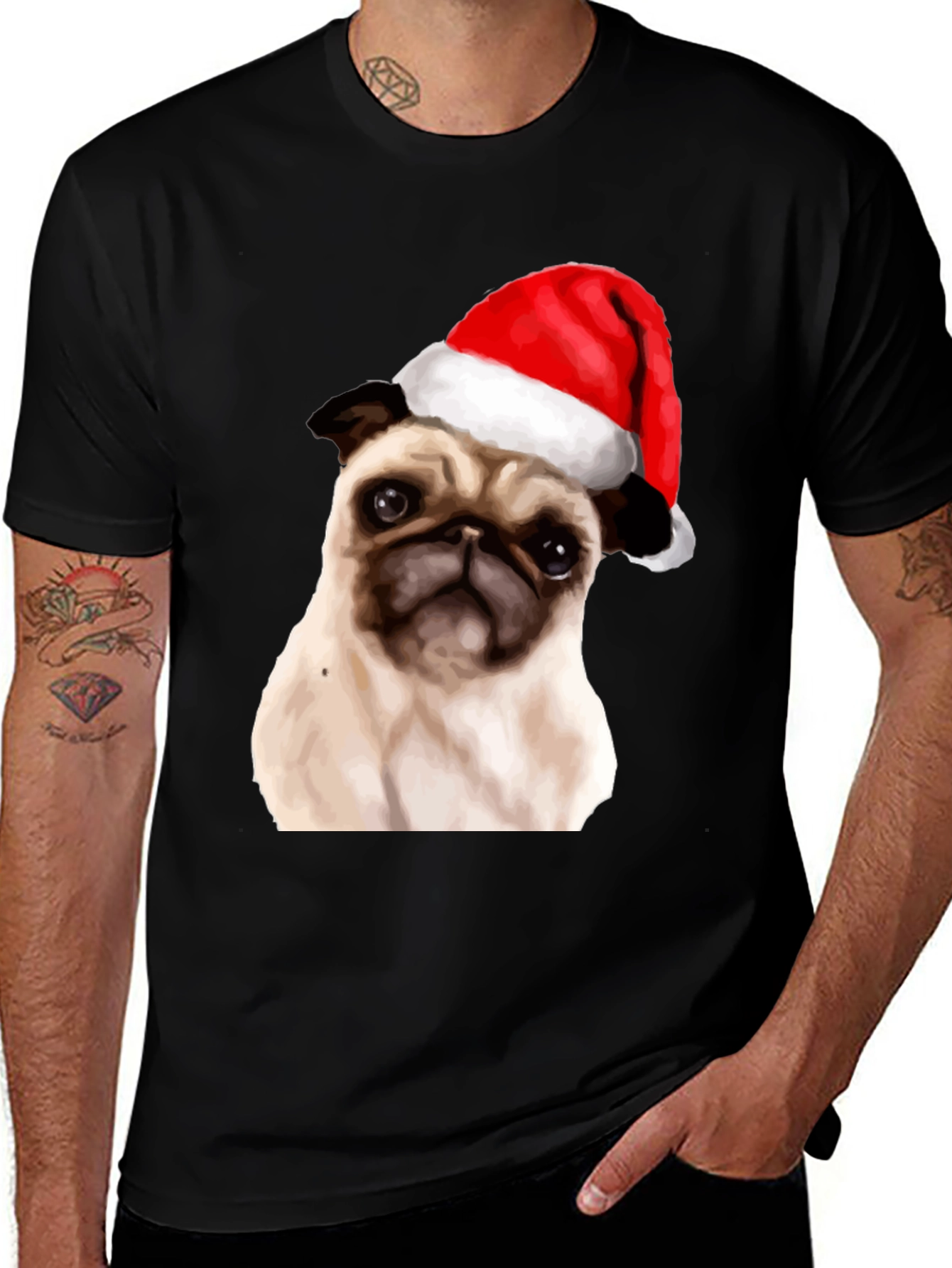 Variant 30 of Pug in Santa Hat Men's Black T-Shirt