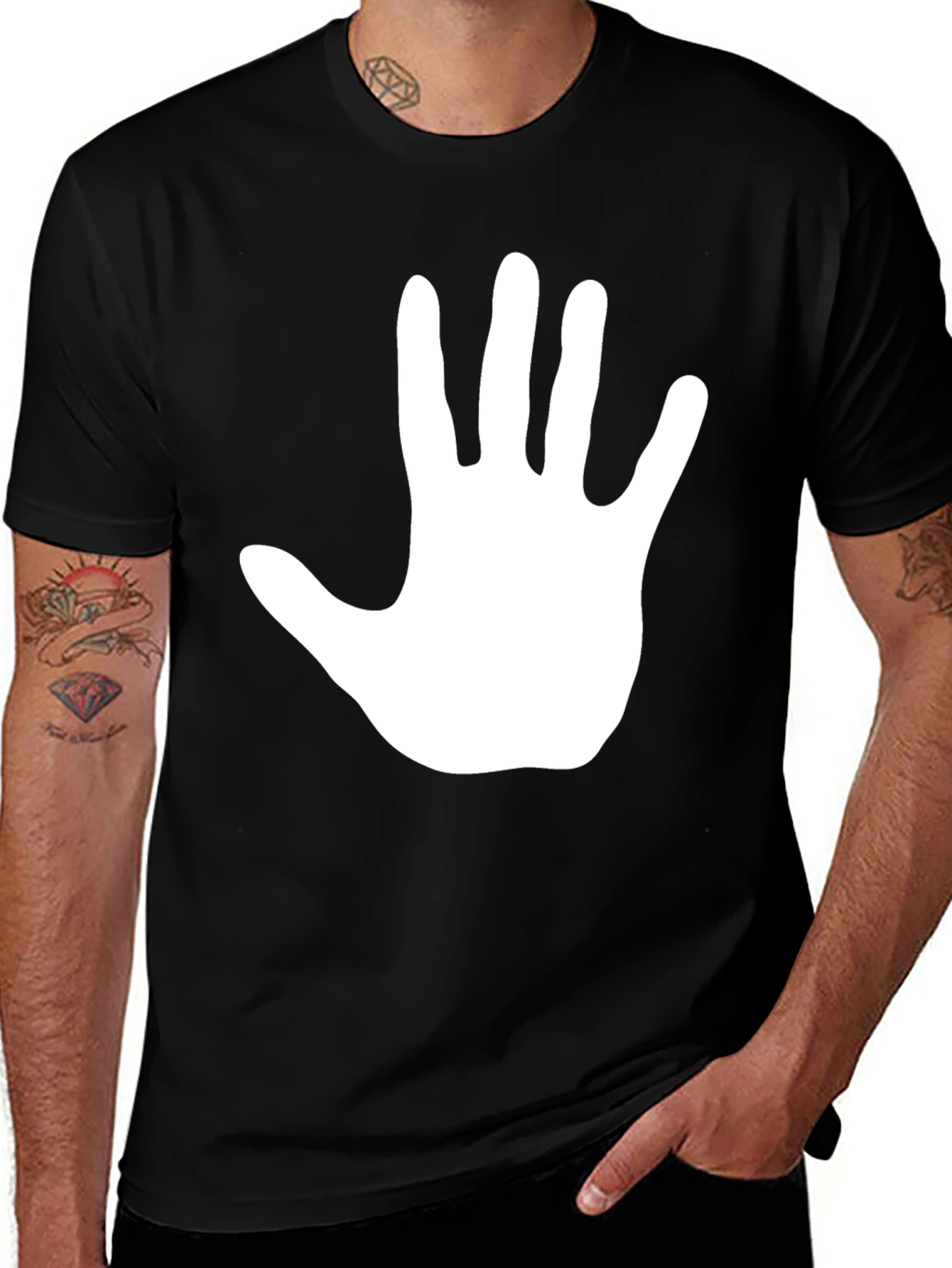 Palm Hand T-Shirt - Black Crew Neck