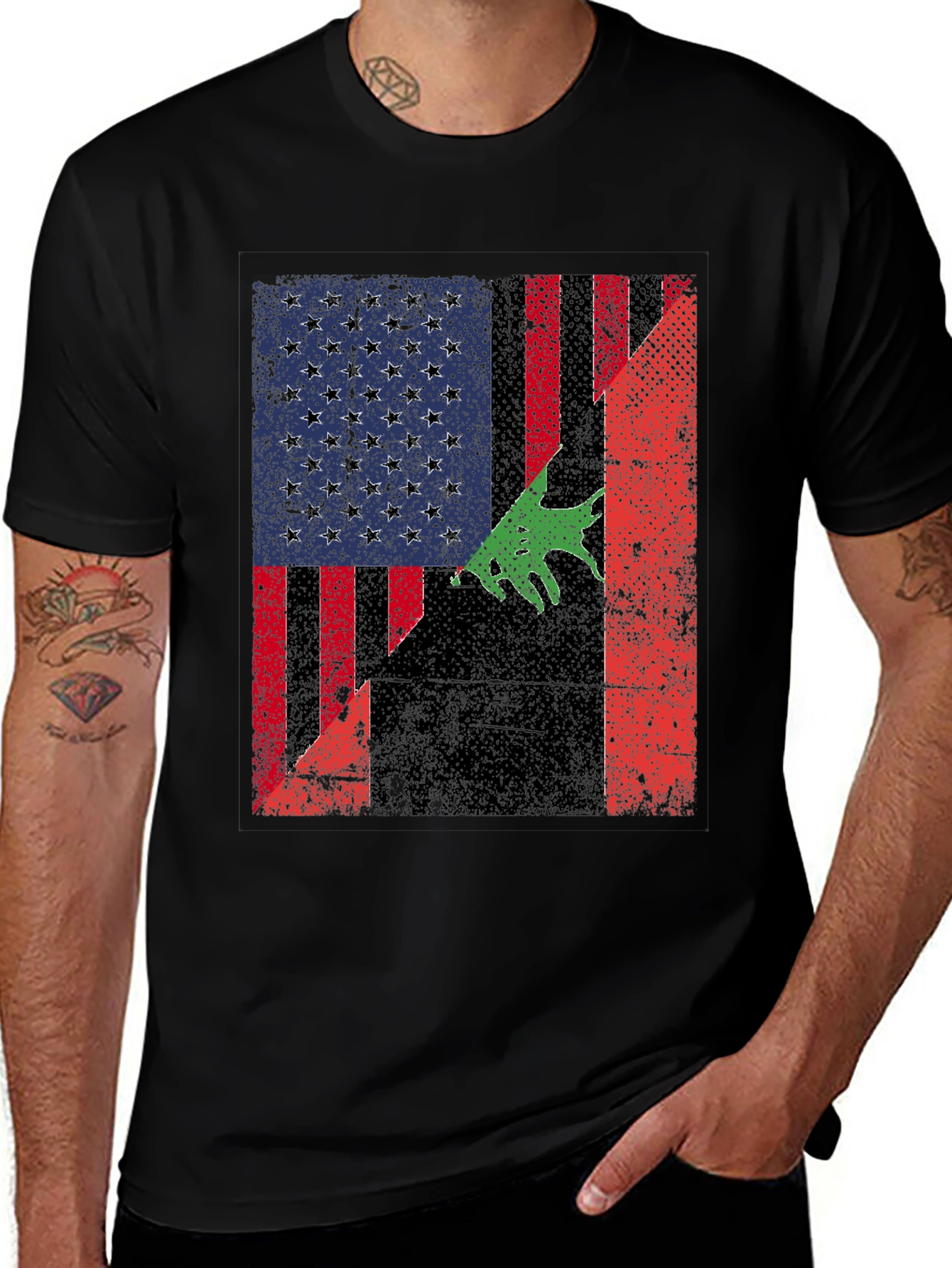 Variant 2 of Distressed American Flag with Bear T-Shirt