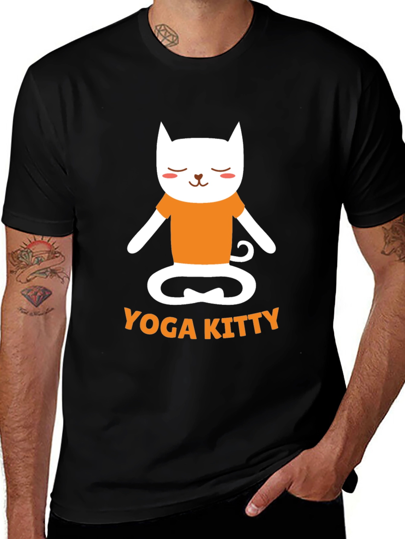 Yoga Kitty T-Shirt - Men's Black Cotton Tee