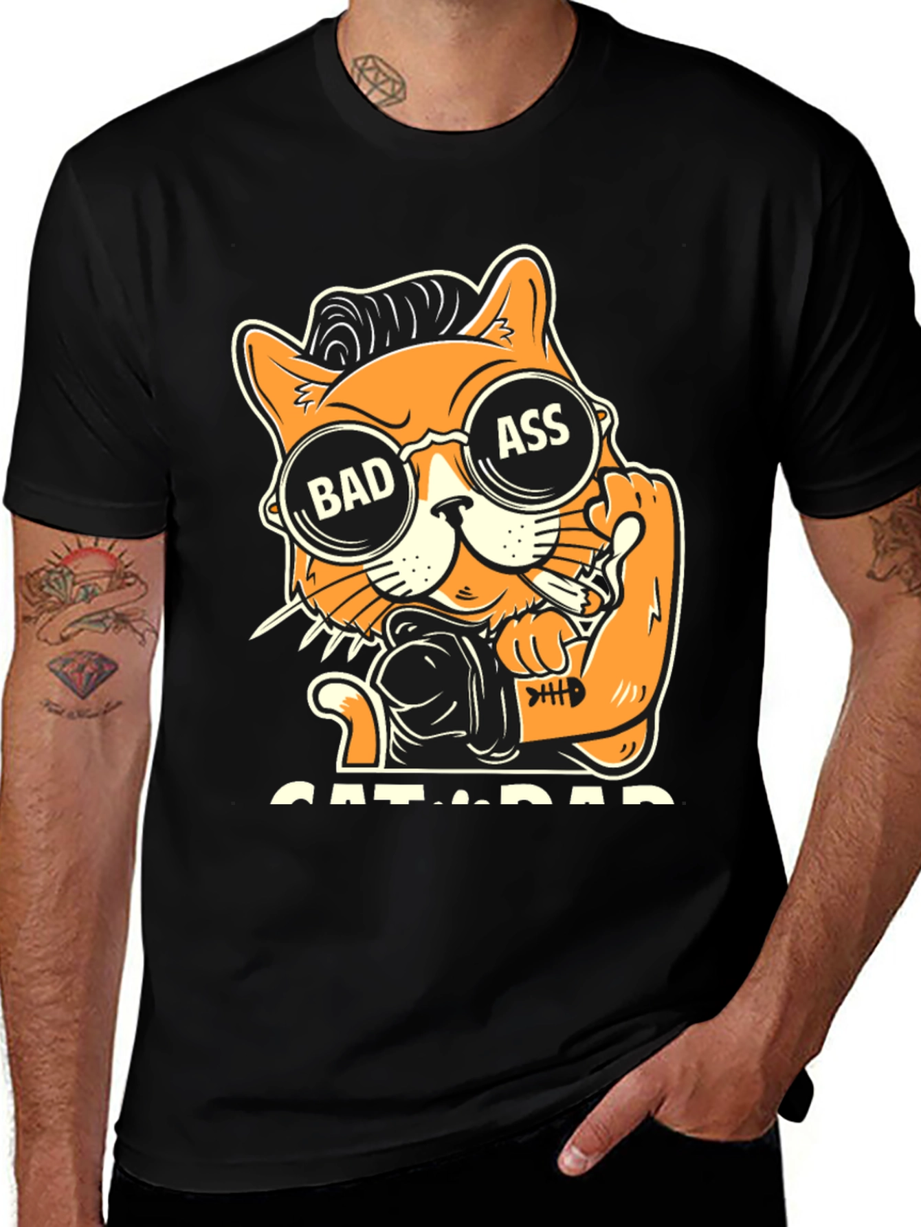 Bad Ass Cat Dad Graphic T-Shirt