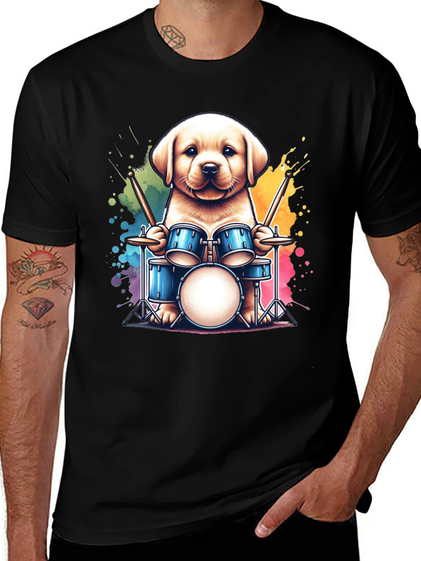 Variant 29 of Dog Drummer T-Shirt - Cute Puppy Playing Drums!