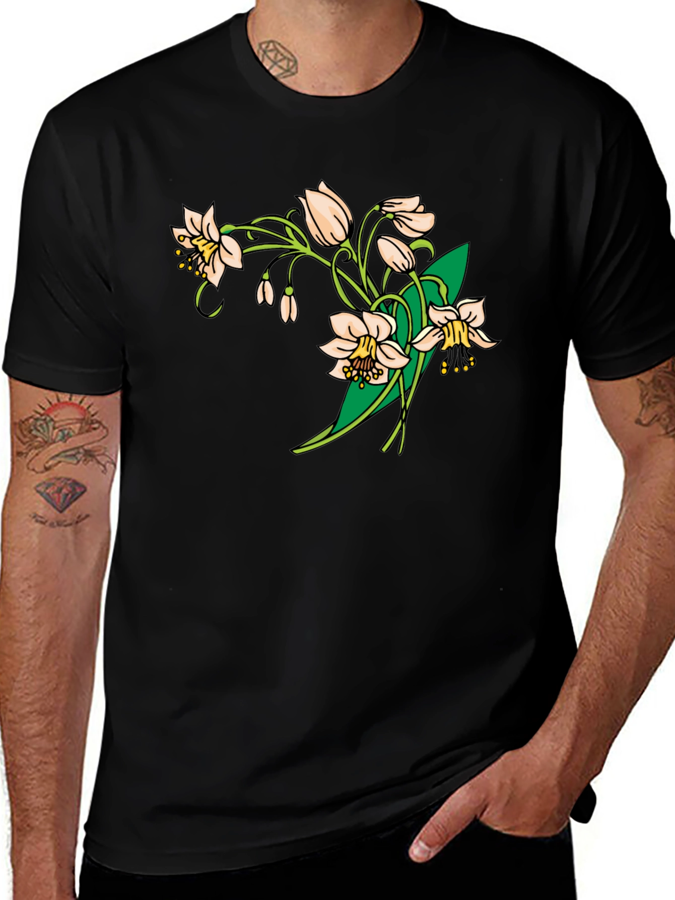 Variant 23 of Floral Print Black T-Shirt - Stylish & Comfortable