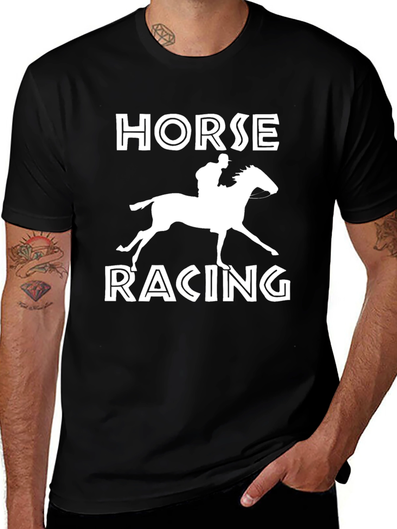 Variant 9 of Horse Racing Graphic Tee - Black Cotton T-Shirt