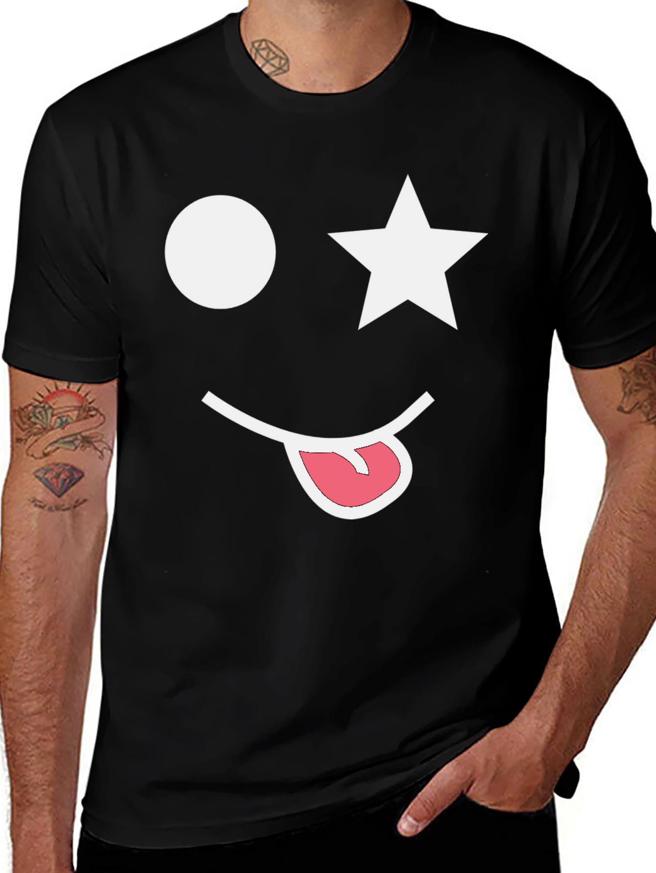 Winking Star Face Black T-Shirt