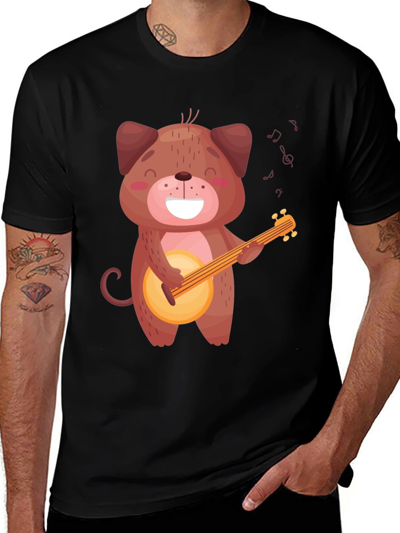 Variant 7 of Cute Dog Playing Banjo T-Shirt - Black