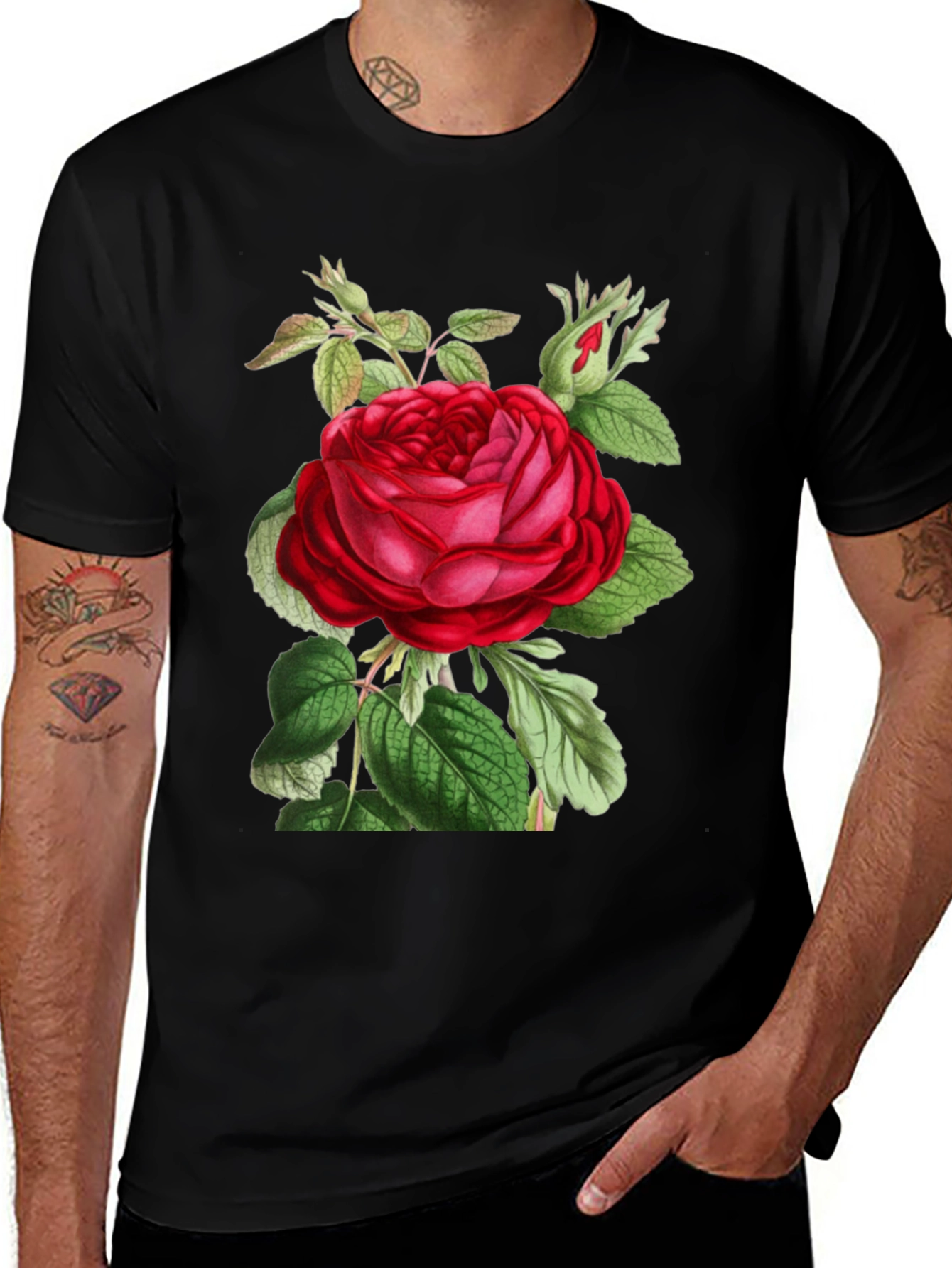 Variant 3 of Elegant Rose Graphic Black T-Shirt