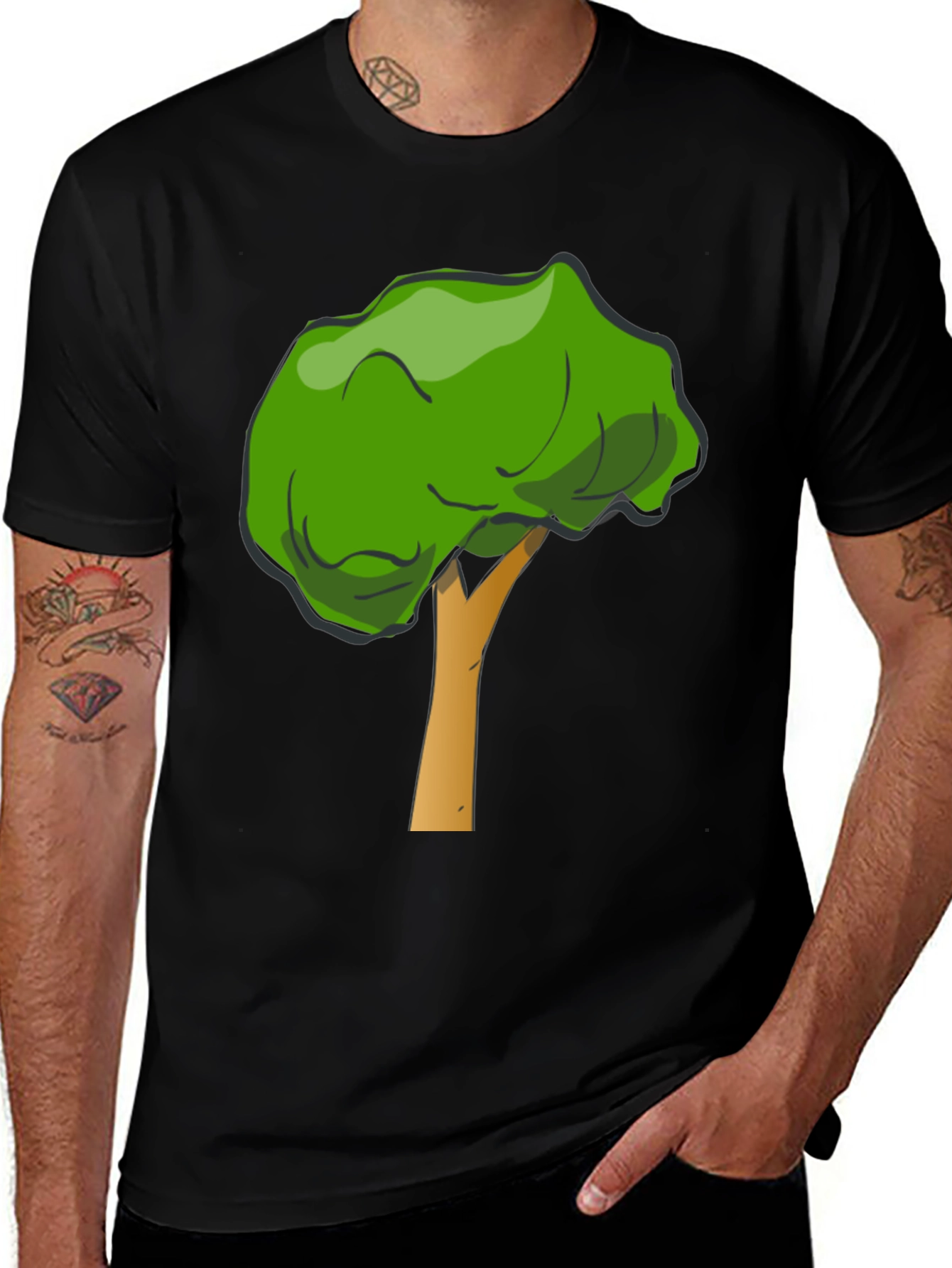 Variant 3 of Cartoon Tree Graphic Tee - Unisex Black T-Shirt