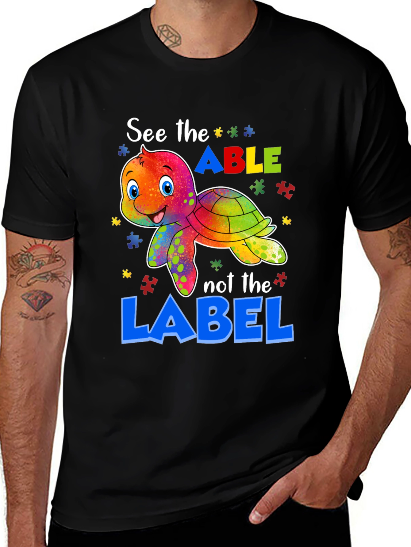 Variant 10 of See the Able Not the Label Turtle Autism Awareness T-Shirt