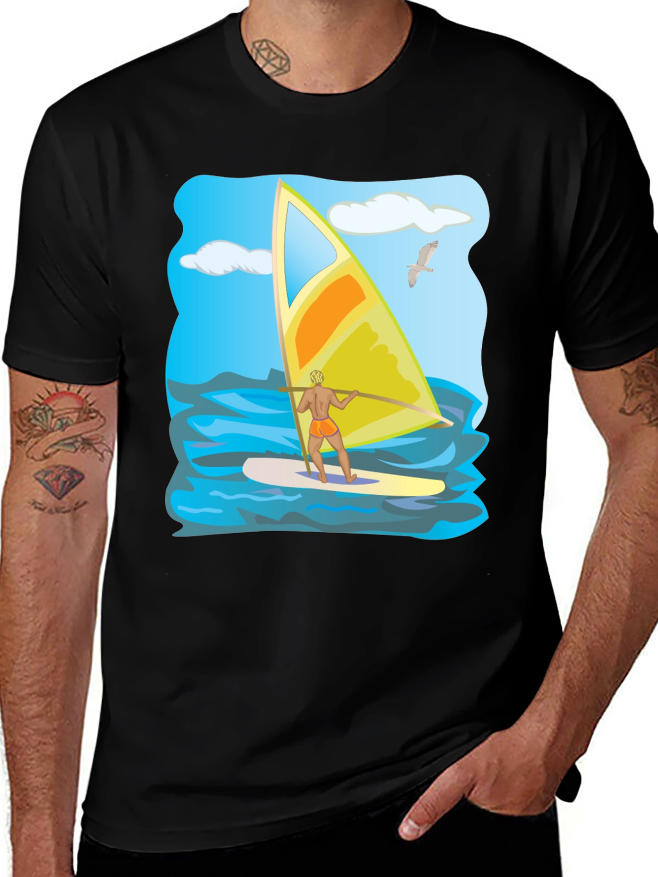 Variant 6 of Windsurfing Graphic Tee - Black Casual Shirt