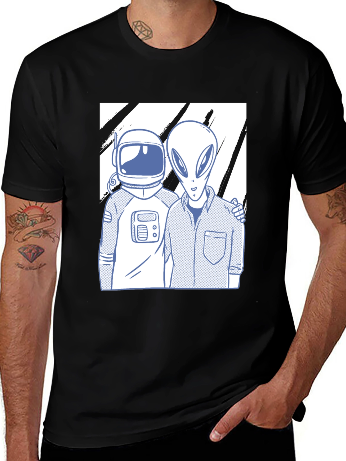 Variant 13 of Astronaut & Alien Friends Black Graphic Tee