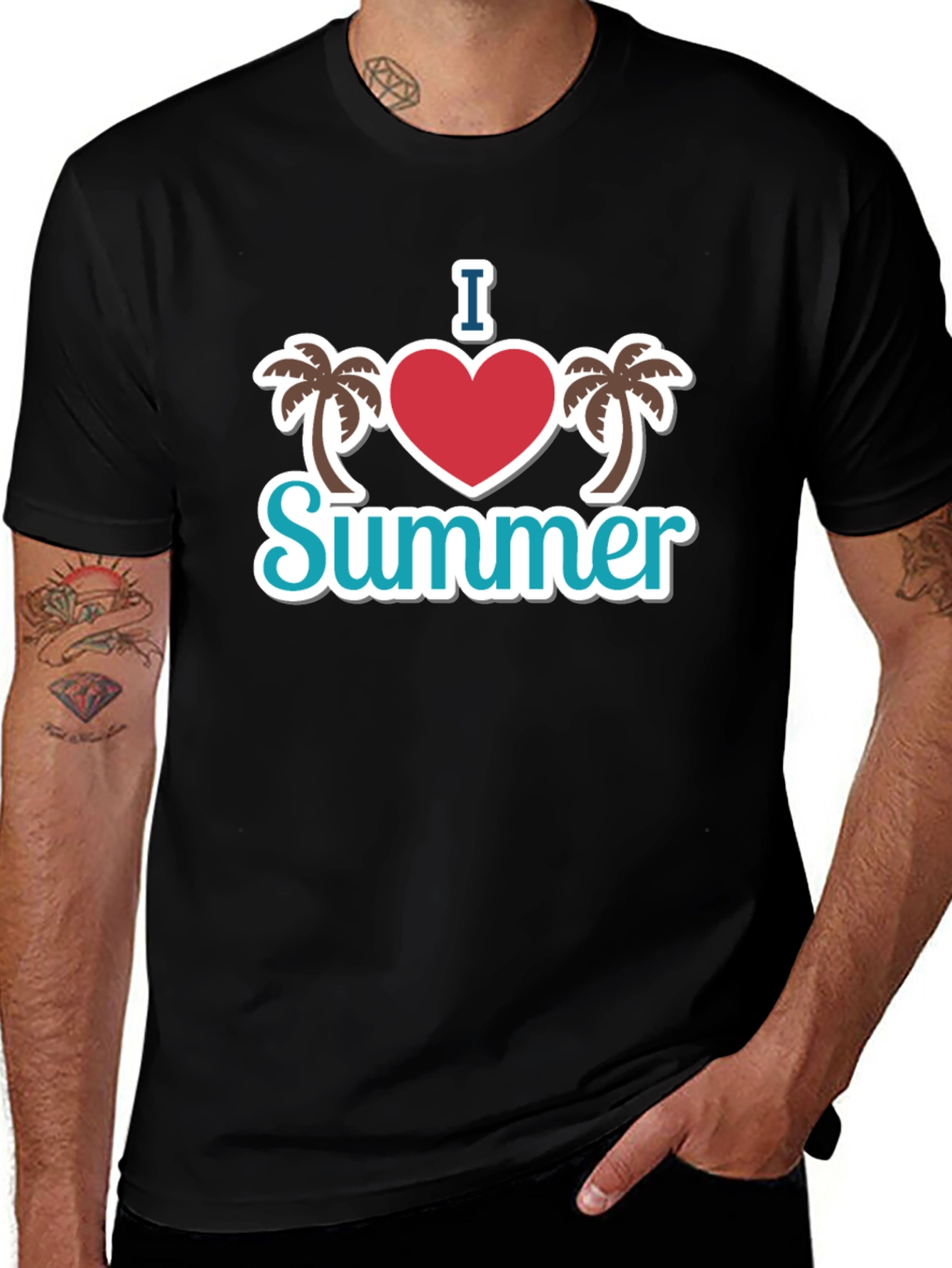 Variant 13 of I Heart Summer Palm Tree Graphic Black T-Shirt
